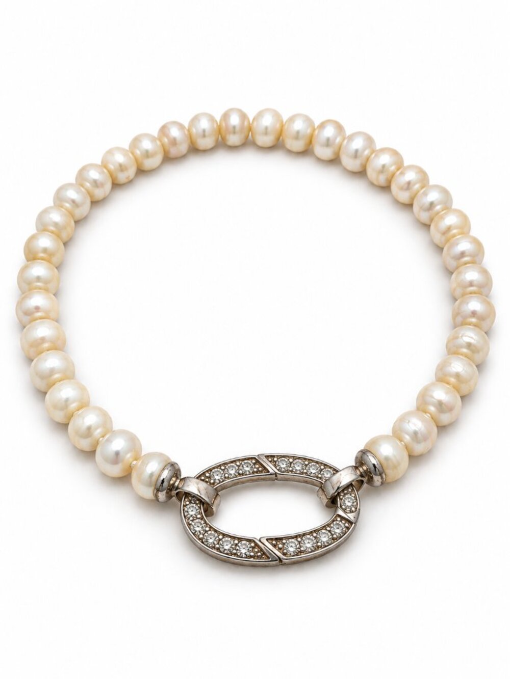 Freshwater Pearl Bracelet 925 Sterling Silver CZ Pavé Clasp 7"